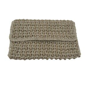 Vintage Italian Beige Crochet Clutch Purse With Button Closure